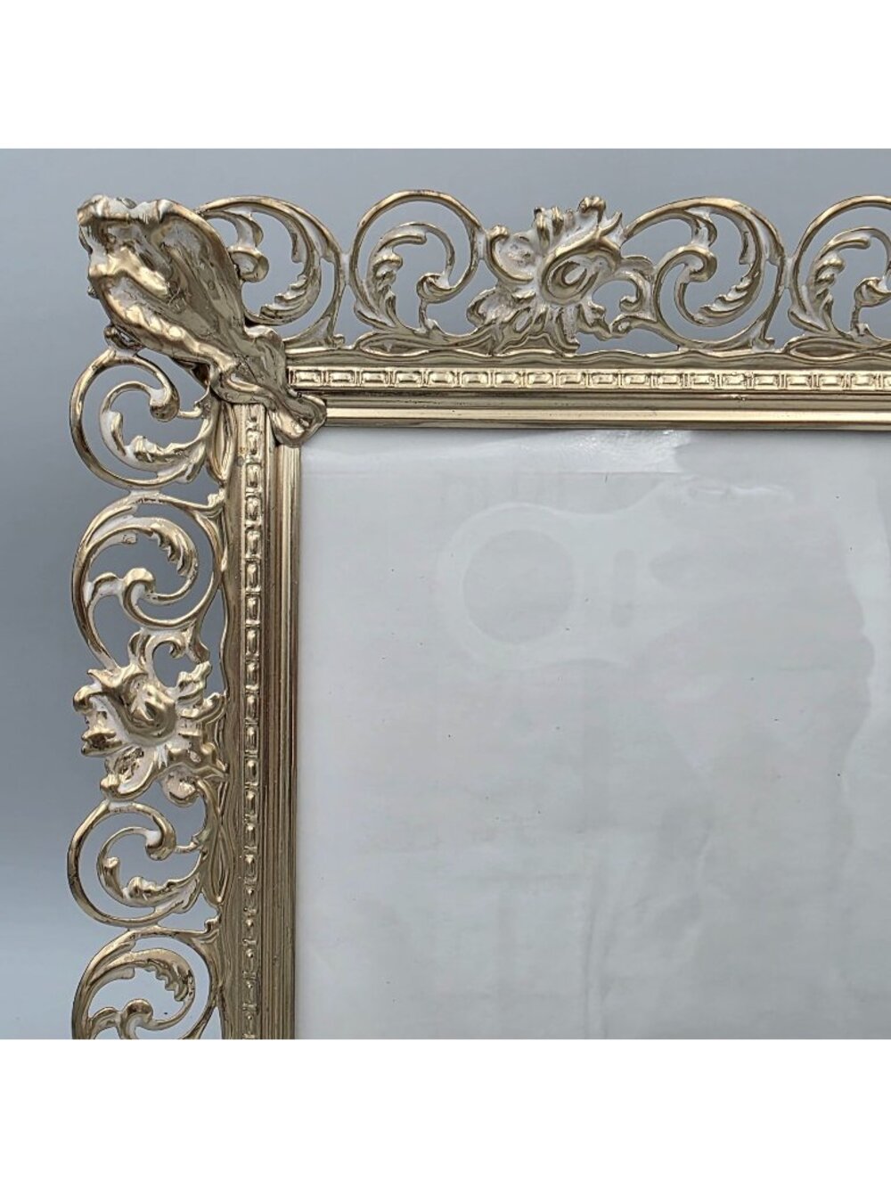 Ornate Gold Tone Metal Picture Frame Filigree Floral 8x10 White Wash